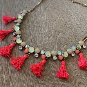 J. Crew Statement Necklace with Hot Pink Tassels